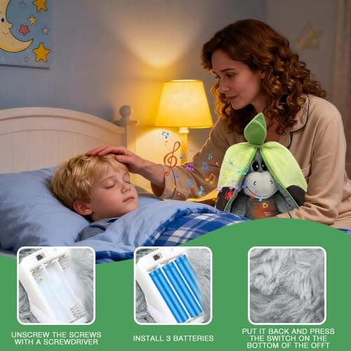 Peluche Âne Respirant avec Musique et Lumières, Jouet pour Adultes et Enfants, Doudou Réconfortant pour Détente et Couch