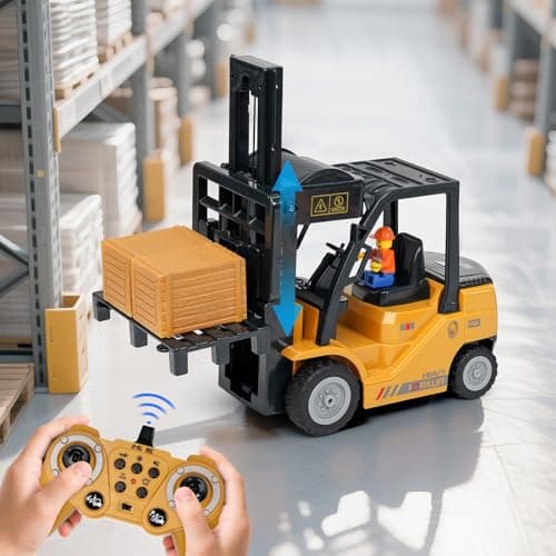 QiquBox Voiture Télécommandée 1/24 Éducative pour Enfants, Chariot Élévateur Sonore Lumineux avec Plateau de Transport e