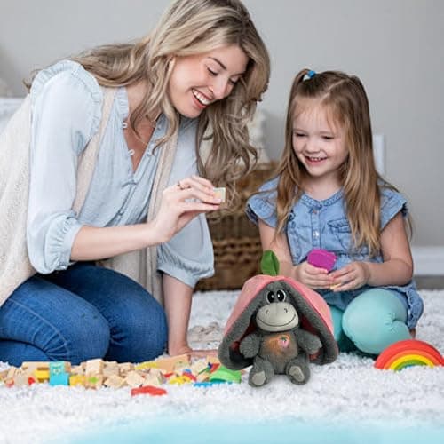 Âne en Peluche Respirant, Peluche avec Musique, Lumières et Mouvements Calmants, Peluche aux Fruits pour Réduire le Stre