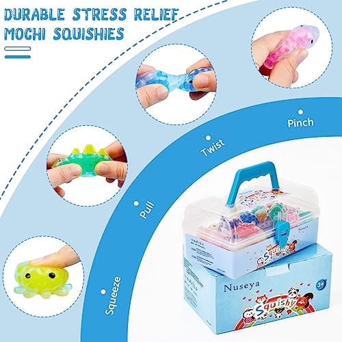 Nuseya 42 PCS Kids Anti-Stress Squishy Animal Squeeze Toys - Mini Kawaii Party Favor with Storage Box, Perfect Gift for
