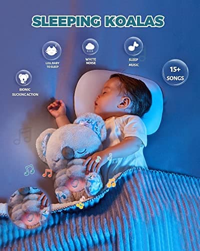 Jouet en Peluche Koala Auby avec 10 Berceuses, Lumières et Mouvement Respiratoire - Calme les Nouveaux-Nés et Bébés