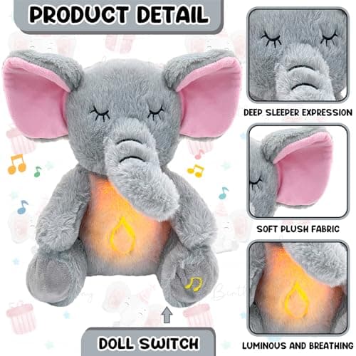 TOPJOWGA Peluche Musicale Interactive pour Bébé, Veilleuse Douce et Apaisante Qui Respire et s'allume, Cadeau Parfait po
