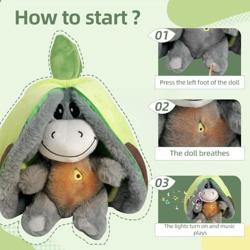 Peluche Qui Respire SKIKHN pour Enfants, Veilleuseavec Mouvement Respiratoire, Cadeau Original d'Anniversaire Filles et