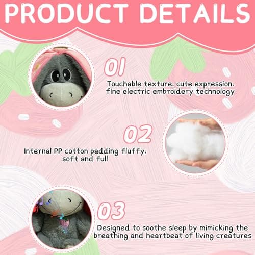 KUWUNG Âne en Peluche Endormi Anti-Stress Pour Adultes À Porter Tout le Temps Polyester 100% Machine Lavable Étalonnez-V