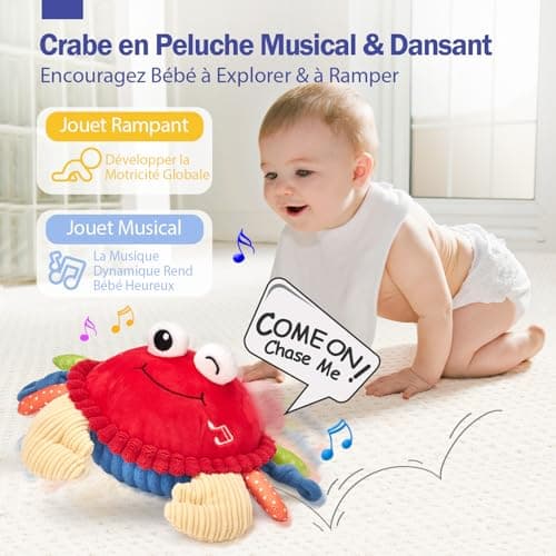 Jouet Hahaland Bebe 6-12 Mois Crabe Qui Marche avec Musique & Enregistrement, Jouets Interactifs pour Tummy Time, Cadeau