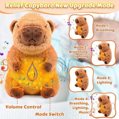 Pipihome Loutre Qui Respire, Capybara Peluche Qui Respire, Capybara Peluche Relaxant Qui Respire avec Lumières Musicales