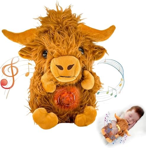 Peluche Loutre Respire Koala Apaisante pour Adultes et Enfants, Loutre qui Respire et Musique pour Bonne Nuit, Compagnon — Vache des Highlands