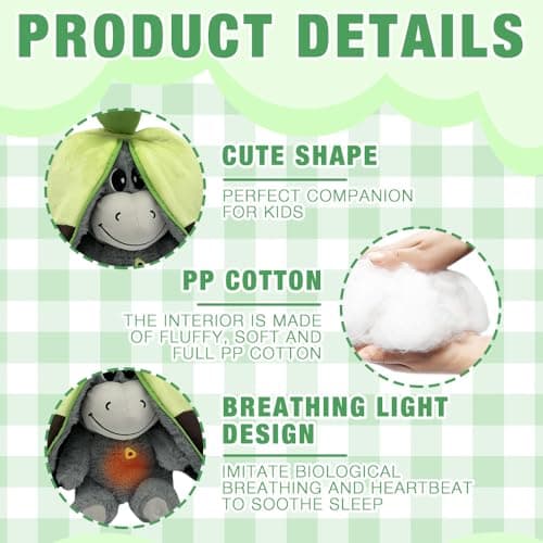 Peluche Âne Respirant avec Musique et Lumières, Jouet pour Adultes et Enfants, Doudou Réconfortant pour Détente et Couch