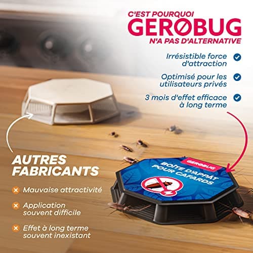 Gerobug piege cafard Professionnel 4 pièces - Attractif puissant et durée longue - Pour exterminateur de cafards - Boîte