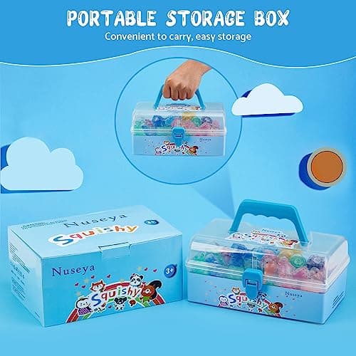 Nuseya 42 PCS Kids Anti-Stress Squishy Animal Squeeze Toys - Mini Kawaii Party Favor with Storage Box, Perfect Gift for