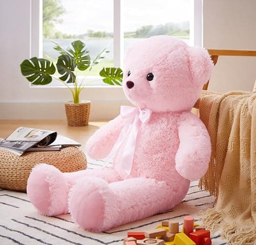 YunNasi Ours en Peluche Géant XXL 90cm - Peluche Moelleuse pour Enfants, Cadeau de Noël, Décoration Chambre Rose