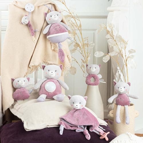 VEILLEUSE GIPSY TOYS CHAT PREMIER ÂGE’BAMBOO’GRIS ET ROSE 26CM