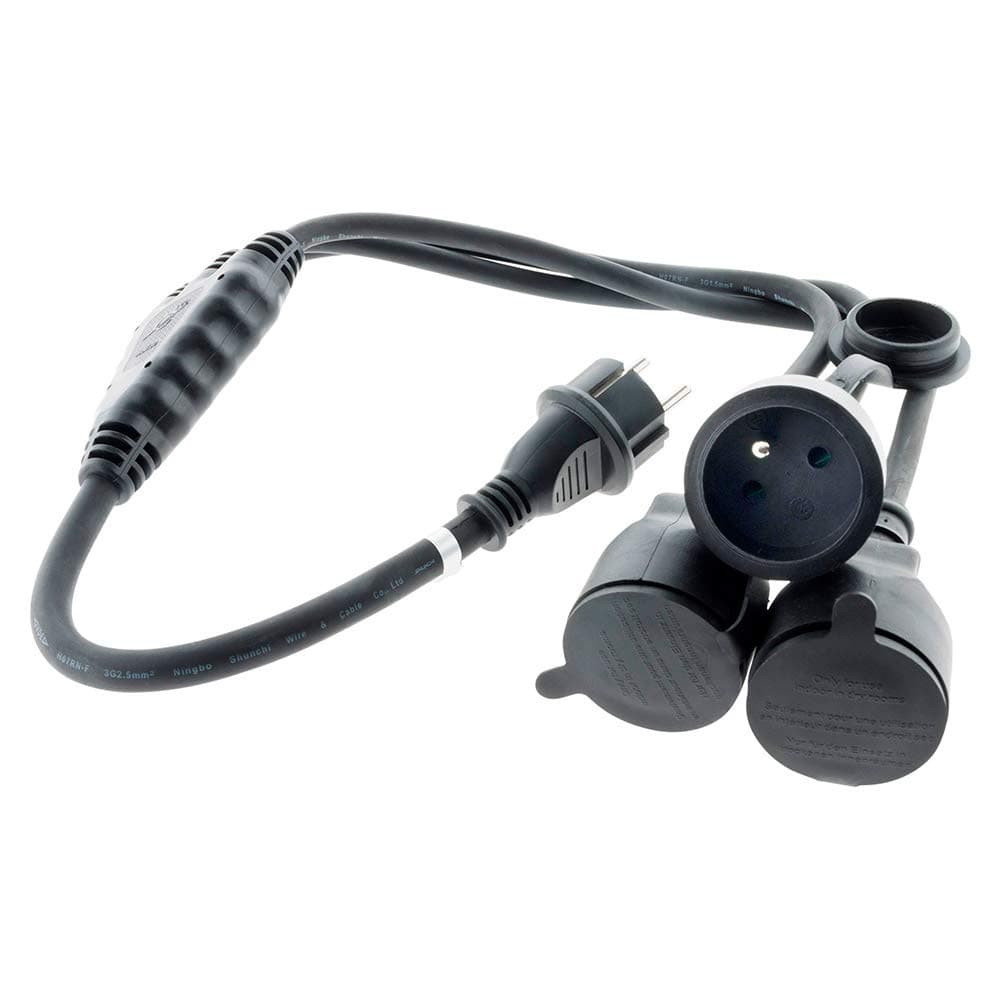 Prolongateur à triple tête Zenitech HO7RN-F 16A 3G1,5mm² - Noir 1m - Idéal pour le chantier