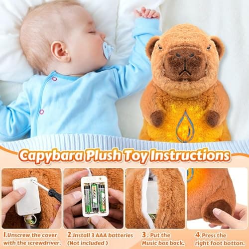 Pipihome Loutre Qui Respire, Capybara Peluche Qui Respire, Capybara Peluche Relaxant Qui Respire avec Lumières Musicales