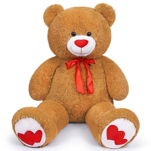 SNOWOLF Ours en peluche cuddly bear Boutons yeux doux mignons Cadeau enfants Anniversaire Noël Saint Valentin (60m, Brun — Heartdarkbrown