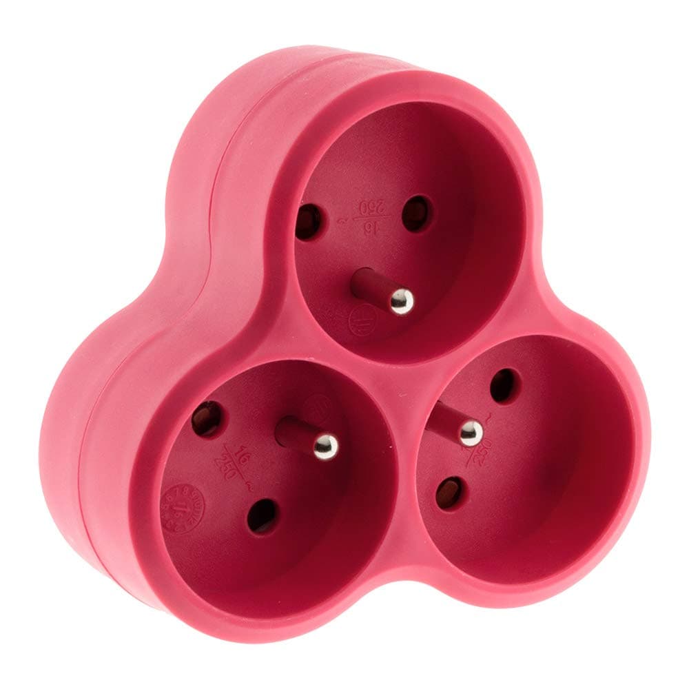 Multiprise Triplite Triangulaire 16A - Rouge - Zenitech | Interrupteur sûr | Maison et bureau | Sécurité elec | Sécurité