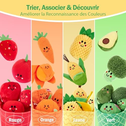 Hahaland Jouet Bebe 6 Mois Sensoral Eveil 6-12 Mois, Grande Sélection Fruits et Légumes Jouets Peluche, Cadeau Montessor