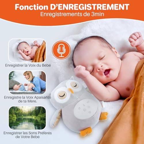 Peluche Hibou Apaisante Hochets Apaisants pour Bébé Veilleuse Jouet Musical Lumineux