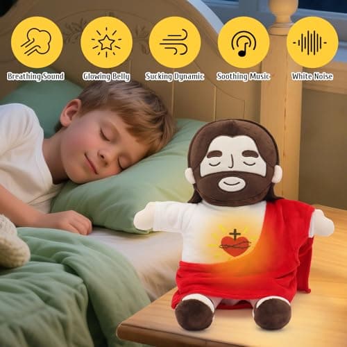 Jésus en peluche apaisant pour enfants en forme de cœur pour église et école du dimanche (rouge)