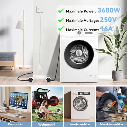Rallonge Schuko 16A 250V Blanc pour Maison Bureau Travail