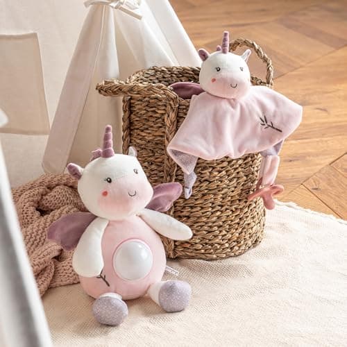 Lumière de licorne en peluche sécurisée pour enfant - Veilleuse à peluche 26 cm bambou 1er âge - Jouet éducatif avec car