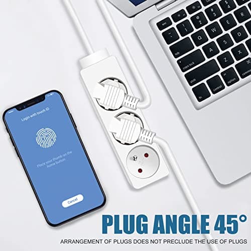 EXTRASTAR Multiprise 3 Prises 16A Blanc, 1.5M Rallonge Électrique 3G1.0mm² H05VV-F, Lot de 2