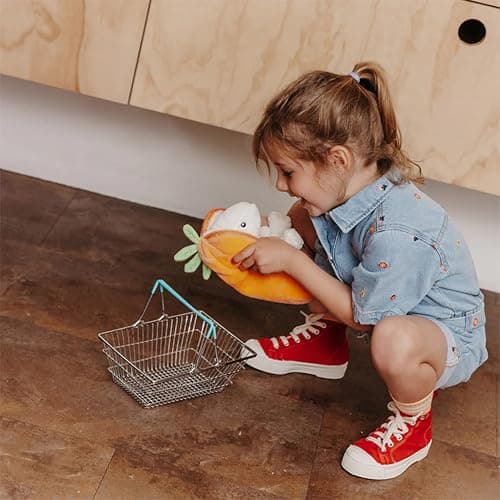 FLIPETZ Les DÉGLINGOS Doudou Gadget Le Lapin/Carotte - Doux et réversible - Idéal pour les bébés - Naissance, Orange et