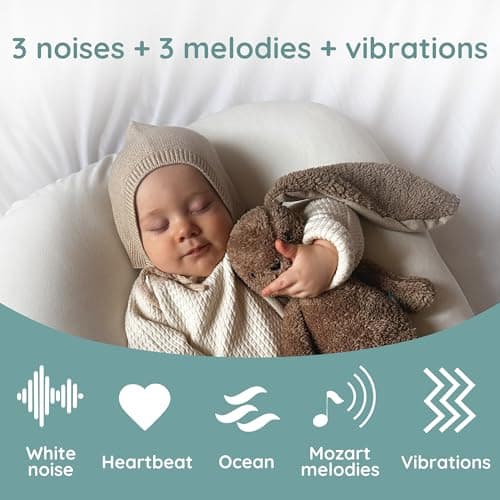 MyHummy Lapin Apaisant 5-en-1, Marron, Fonction Lumière et Sons, Peluche personnelle imprimée avec nom, Charge USB