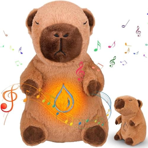 Oreiller en peluche apaisant Capybara Moxeupon | Anti-stress pour Adultes - Peluche en peluche respirante avec lumière m