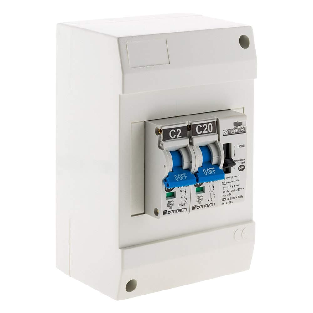 Zenitech - Coffret chauffe-eau 2 disjoncteurs 2A-20A & contacteur jour/nuit pour maison - 2 circuits 220V Simon & Brown
