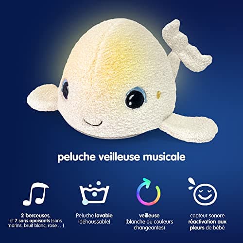 Peluche Pabobo Béluga Sommeil Veilleuse Multicolore Oeko-texBerçante Bruits Blancs