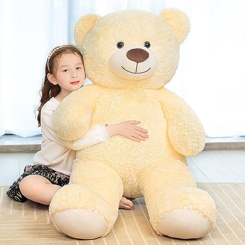 SNOWOLF Ours en peluche cuddly bear Boutons yeux doux mignons Cadeau enfants Anniversaire Noël Saint Valentin (60m, Brun — Beige