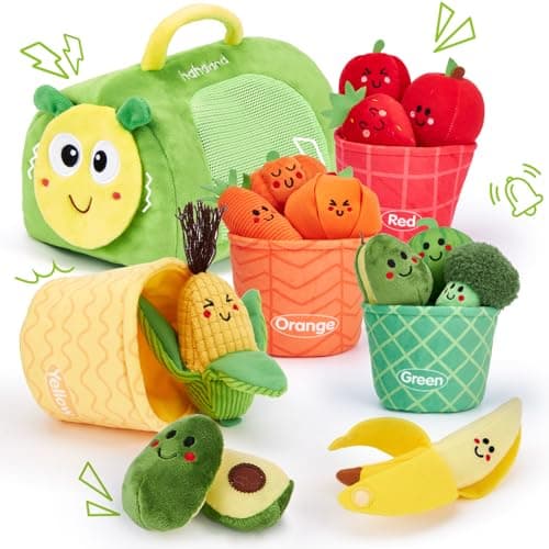 Hahaland Jouet Bebe 6 Mois Sensoral Eveil 6-12 Mois, Grande Sélection Fruits et Légumes Jouets Peluche, Cadeau Montessor — Sac À Main Amélioré