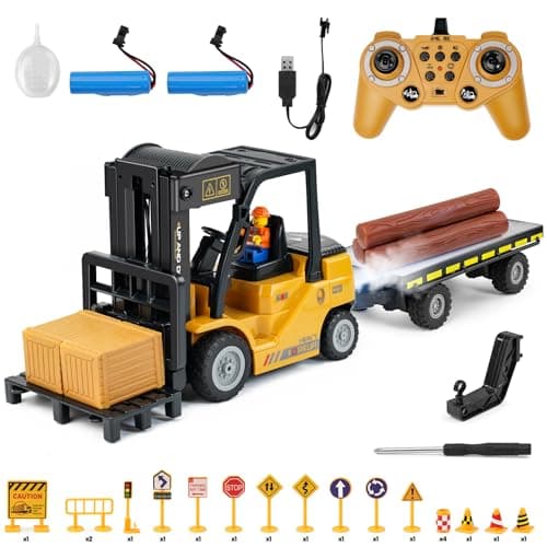 QiquBox Voiture Télécommandée 1/24 Éducative pour Enfants, Chariot Élévateur Sonore Lumineux avec Plateau de Transport e
