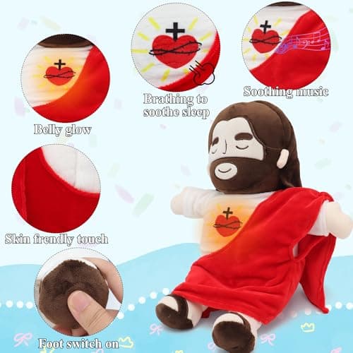 Jésus en peluche apaisant pour enfants en forme de cœur pour église et école du dimanche (rouge)