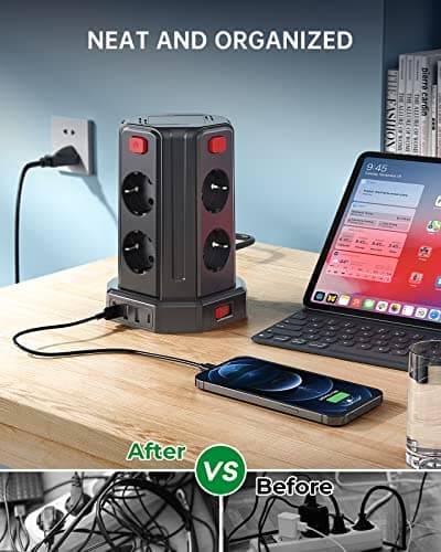Multiprise USB Parafoudre avec 8 Prises et 4 Ports USB, Rallonge Électrique 3M avec 4 Interrupteurs, Multiprise Sécurisé
