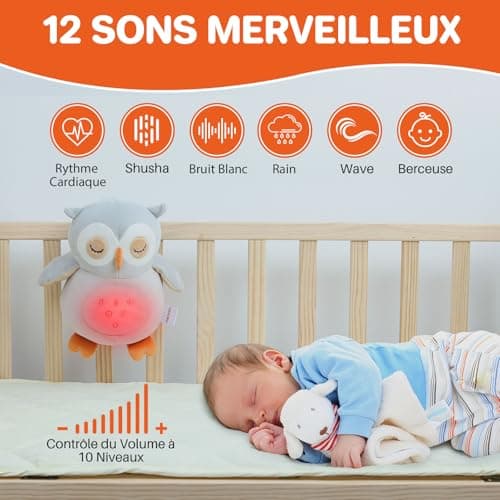 Peluche Hibou Apaisante Hochets Apaisants pour Bébé Veilleuse Jouet Musical Lumineux