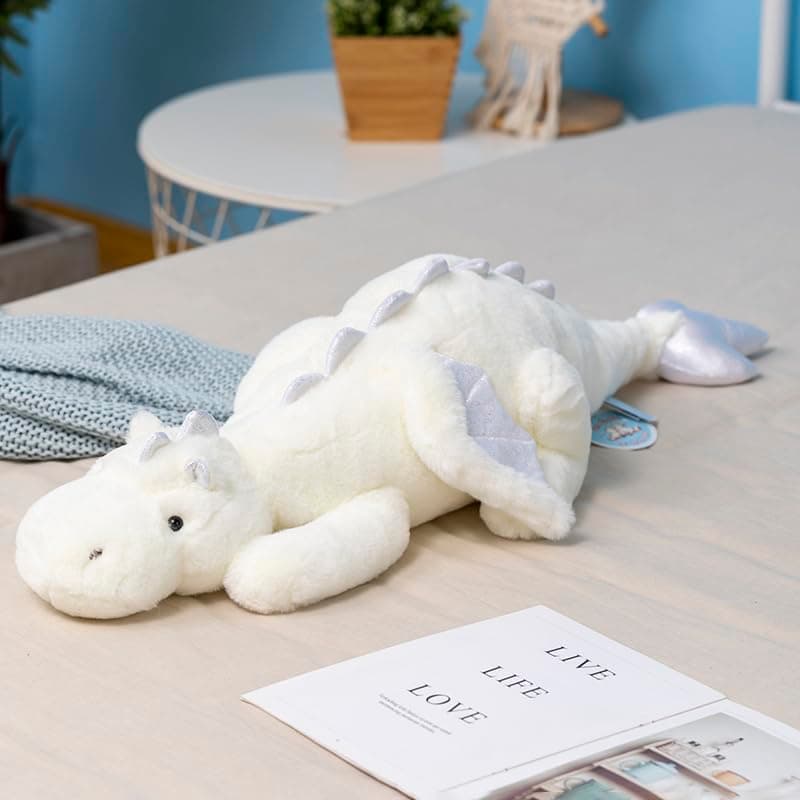 Dragon en peluche lesté pour enfants et adultes, 90,9 cm (2,3 kg), doux et robuste — Blanc
