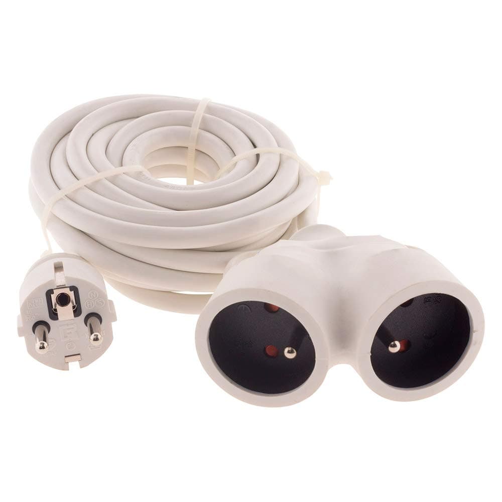 Prolongateur Zenitech Bi tête 3G1,5mm² Blanc 3m 1 Prise mâle + 2 Prises Femelle Blanc Sellé