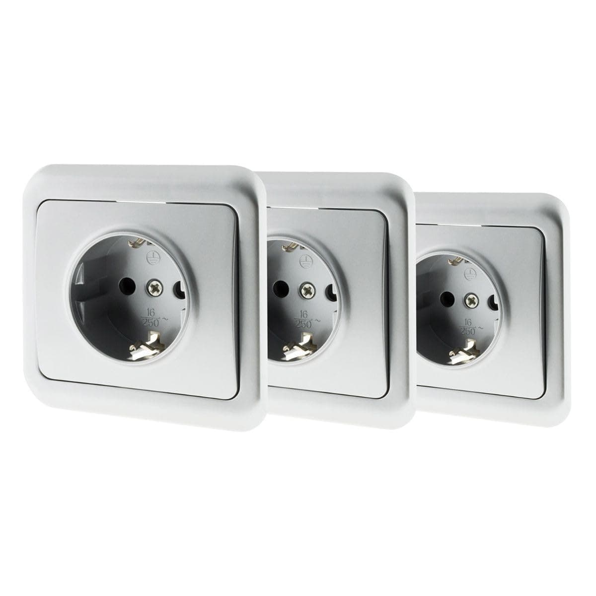 Zenitech Lot de 3 Prises Encastrées Schuko 16A Grisinstallation Discrète et Sécurisée|Zenitech Modèle Antaria Prises Enc