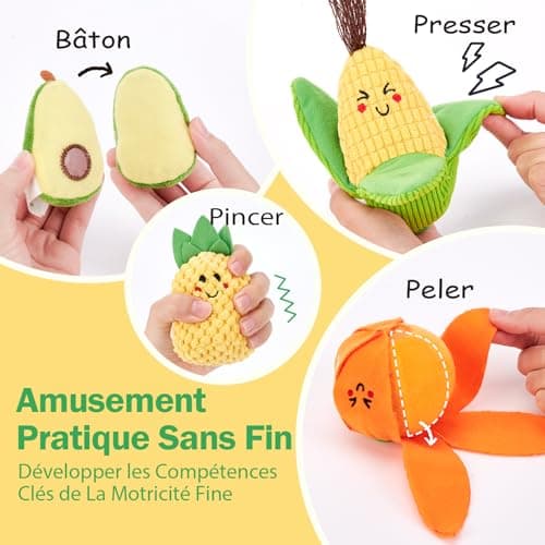 Hahaland Jouet Bebe 6 Mois Sensoral Eveil 6-12 Mois, Grande Sélection Fruits et Légumes Jouets Peluche, Cadeau Montessor