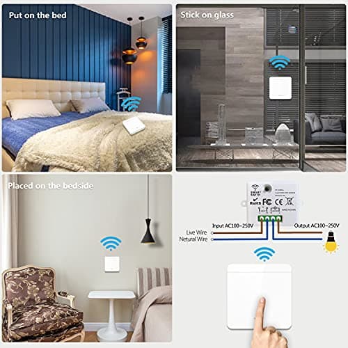 CetteRC Interrupteur d'éclairage sans fil 10A, Installation facile pour lampe jusqu'à 1500W, Contrôleur RF et sécurité