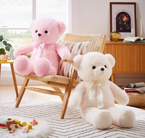 YunNasi Ours en Peluche Géant XXL 90cm - Peluche Moelleuse pour Enfants, Cadeau de Noël, Décoration Chambre Rose
