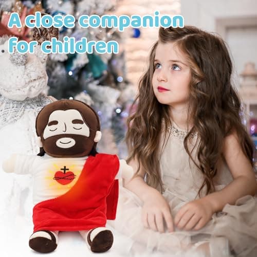 Jésus en peluche apaisant pour enfants en forme de cœur pour église et école du dimanche (rouge)