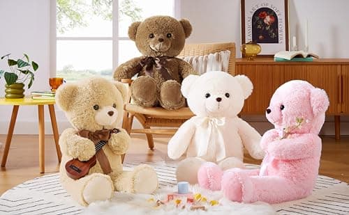 YunNasi Ours en Peluche Géant XXL 90cm - Peluche Moelleuse pour Enfants, Cadeau de Noël, Décoration Chambre Rose