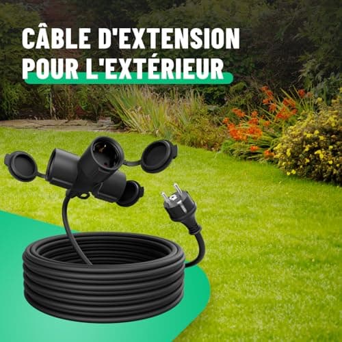 Rallonge électrique GREATE 10m IP44 extérieure 3500W - Prolongateur étanche pour extérieur - Rallonge électrique 3 prise