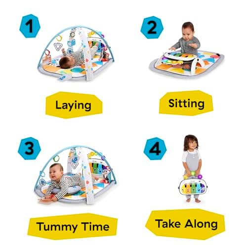 Baby Einstein - Tapis Musical D’Éveil pour Bébé 4 en 1 Kickin' Tunes | 70+ Sons, 25+ Min de Musique et Lumières | dès la