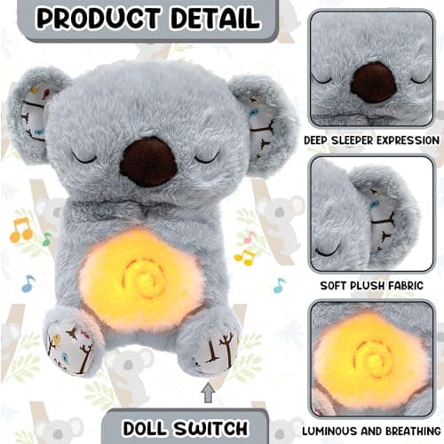 TOPJOWGA Peluche Musicale Interactive qui Respire et S'allume - Peluche Apaisante pour Filles et Garçons - Veilleuse Dou