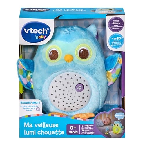 VTech - Veilleuse Lumi Chouette Apaisante Peluche Bébé, Musique Douce et Bruits Blancs, Cadeau de Naissance, Contenu en