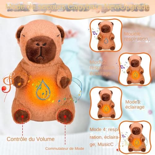 Oreiller en peluche apaisant Capybara Moxeupon | Anti-stress pour Adultes - Peluche en peluche respirante avec lumière m